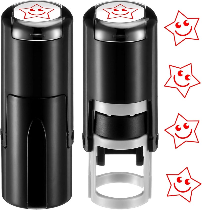 Supervitae 2 Pack Smile Star Print Stamps Red Ink Smile Star Stamper Mini Self Inking Stamps for Party Activities Craft Supplies - Image 1